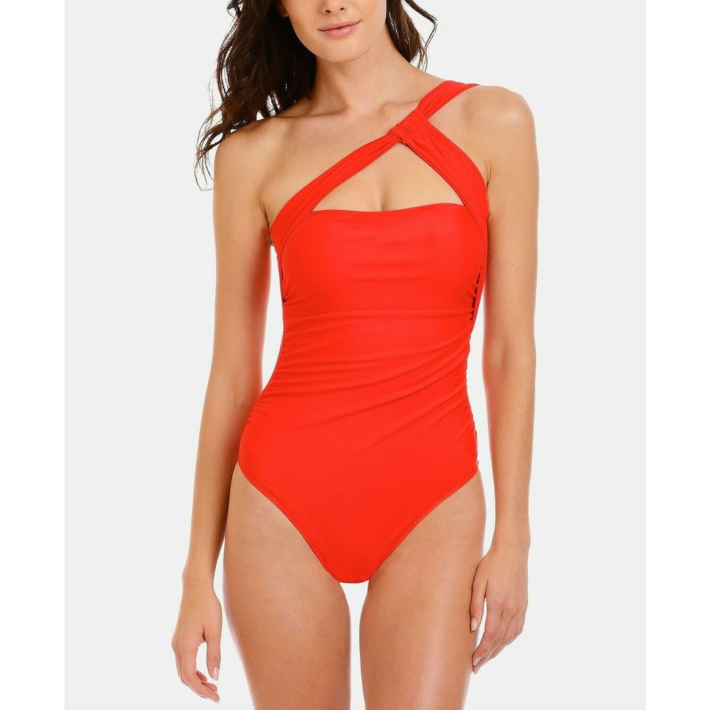 RACHEL Rachel Roy Solid Ruched One-Piece Swimsuit